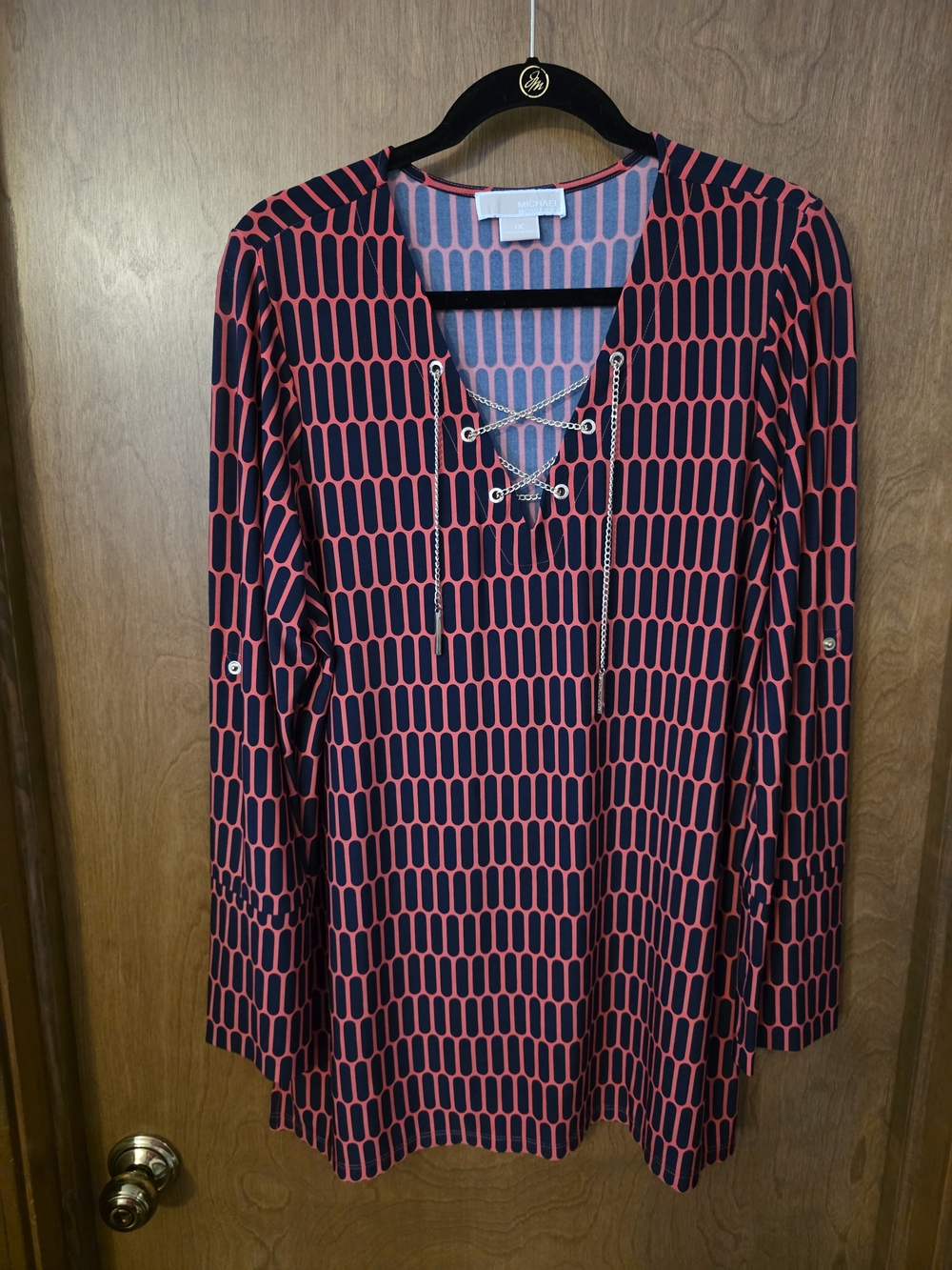 Michael Kors Navy and Coral Stripe Tunic with Gold Logo Tag